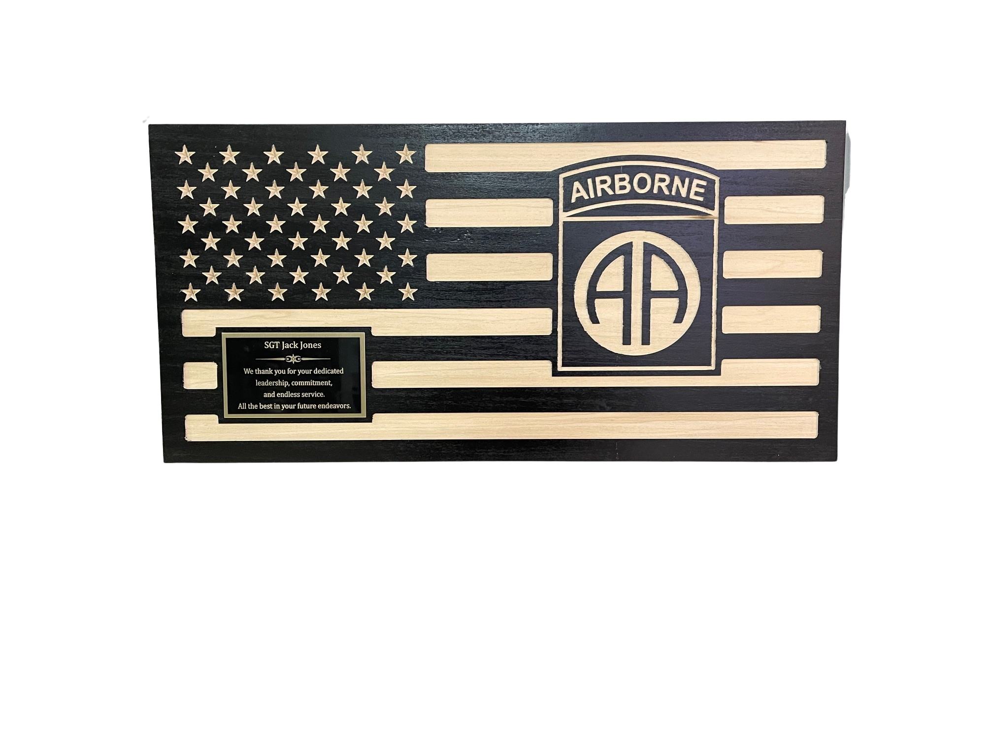 Custom Wood U.S. Flag with 82nd ABN DIV Patch
