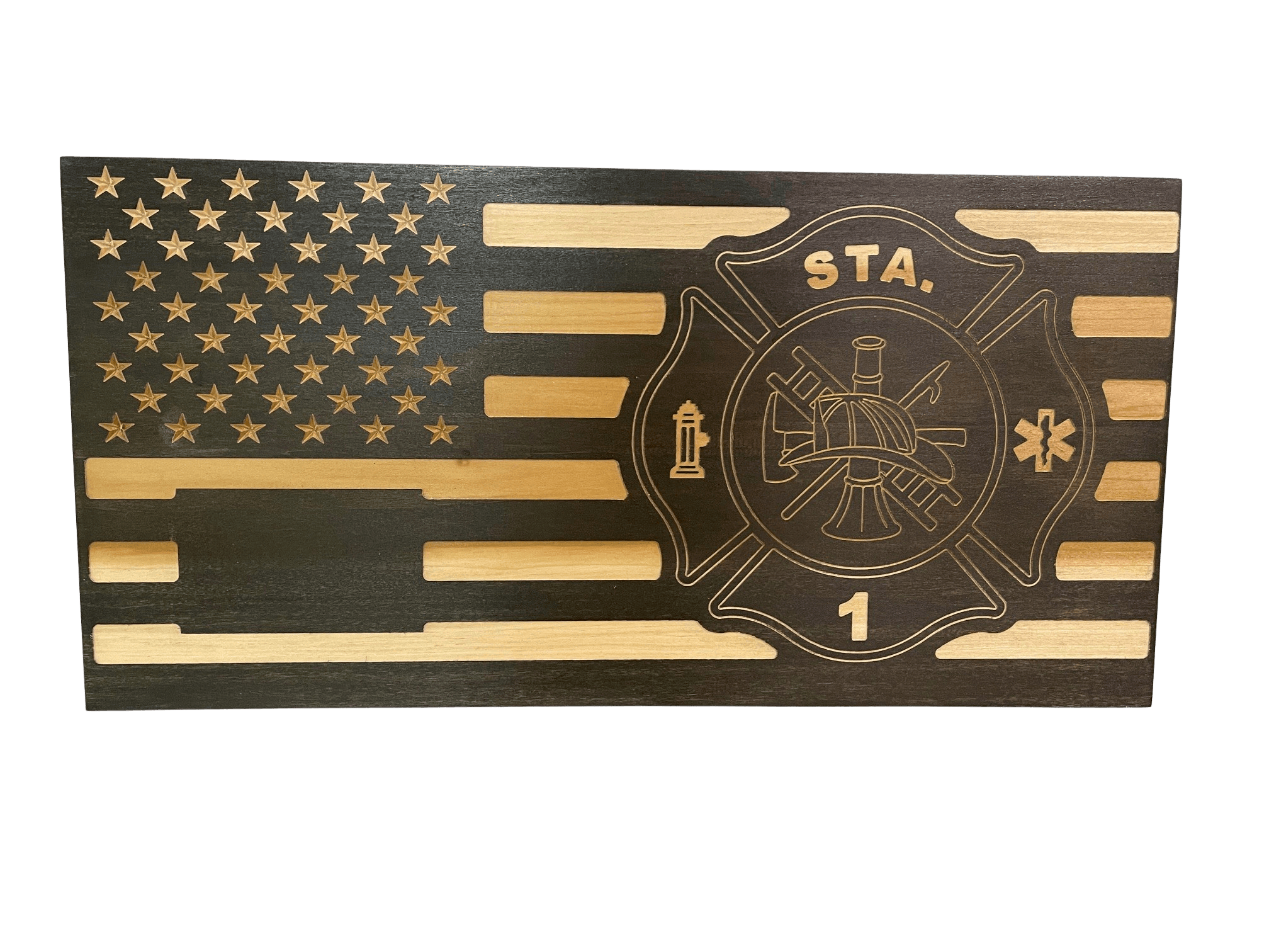 Custom Wood U.S. Flag for Firefighters The Trophy House, Inc.