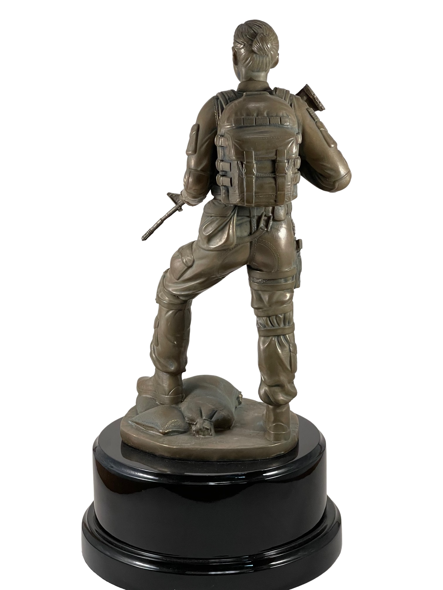 Female Soldier Statue on Round Base