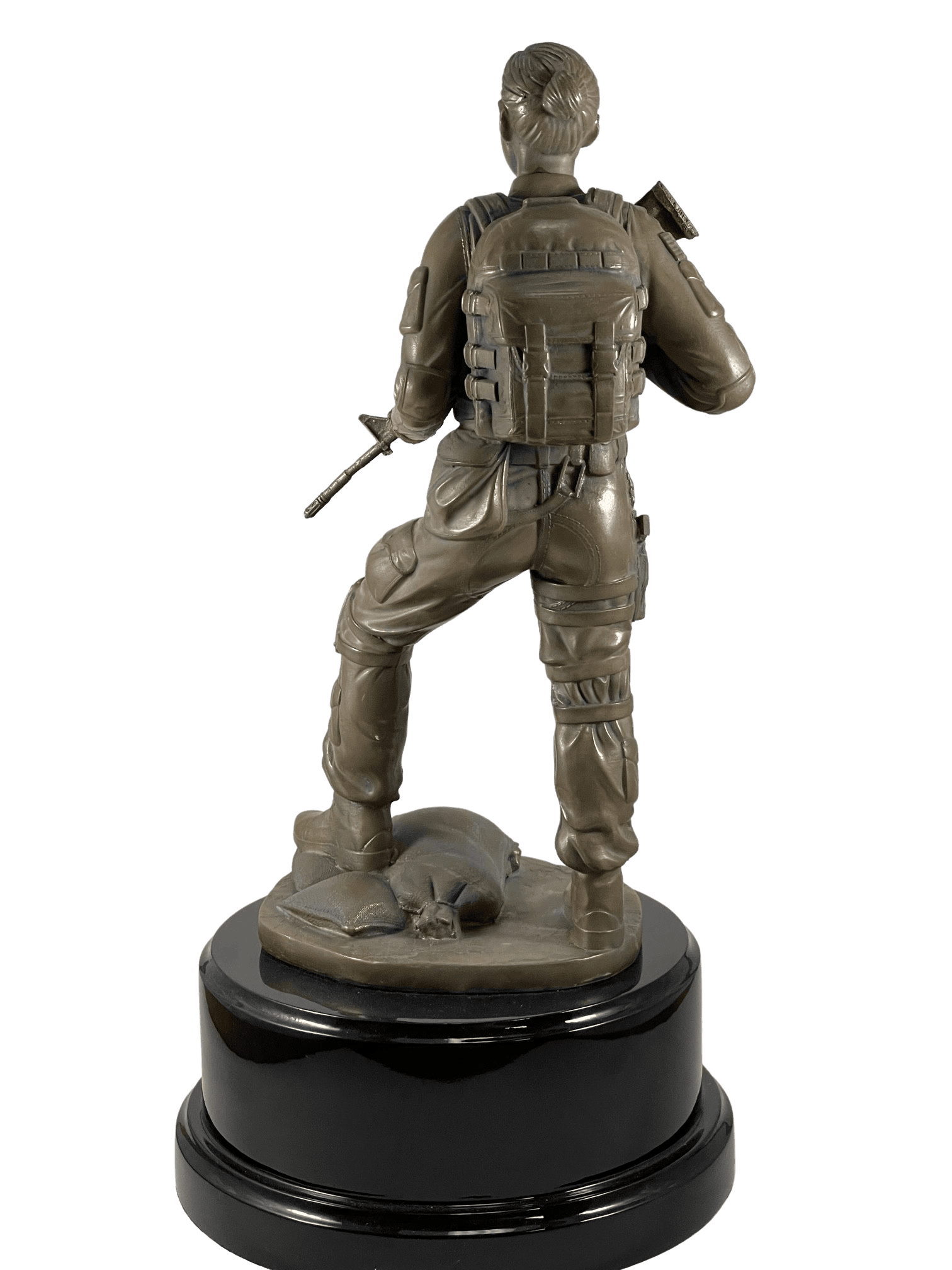 Female Soldier Statue on Round Base