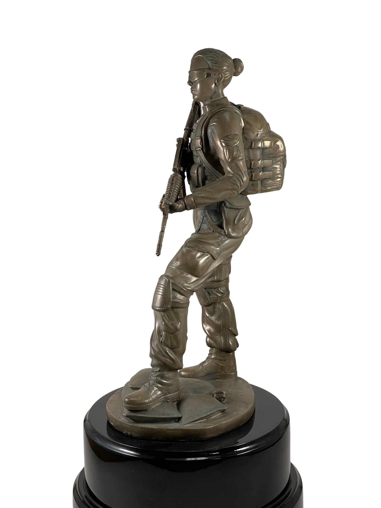 Female Soldier Statue on Round Base