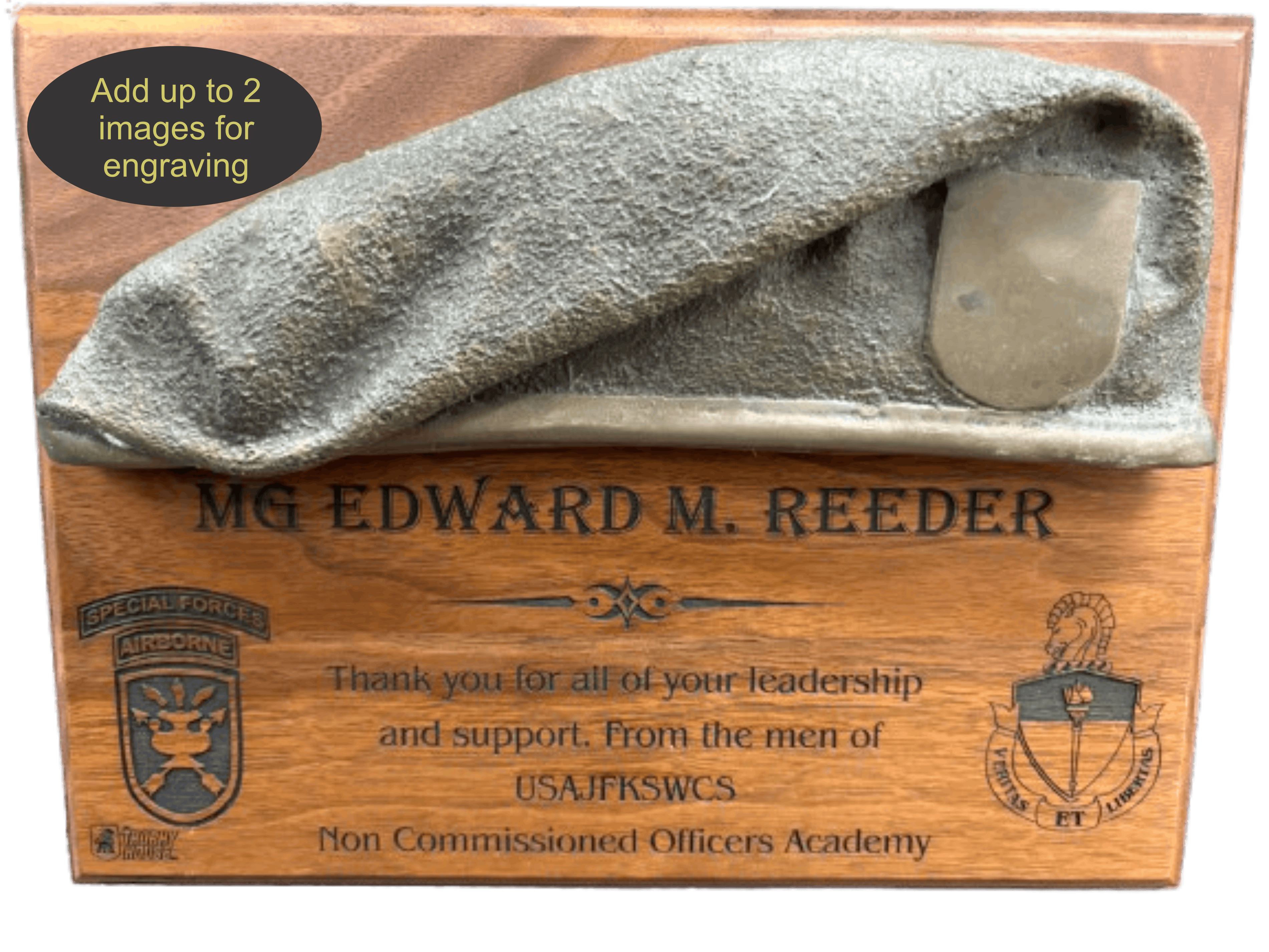 9x12 Walnut Plaque - with Bronze Cast Beret The Trophy House, Inc.