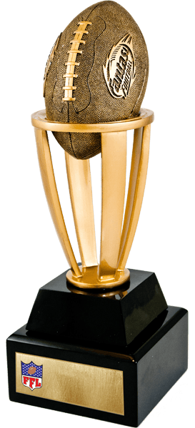 Gold tone fantasy football tower with black base