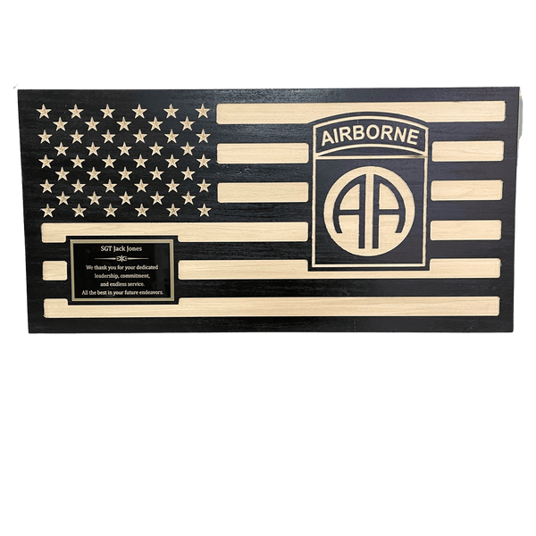Custom Wood U.S. Flag with 82nd ABN DIV Patch