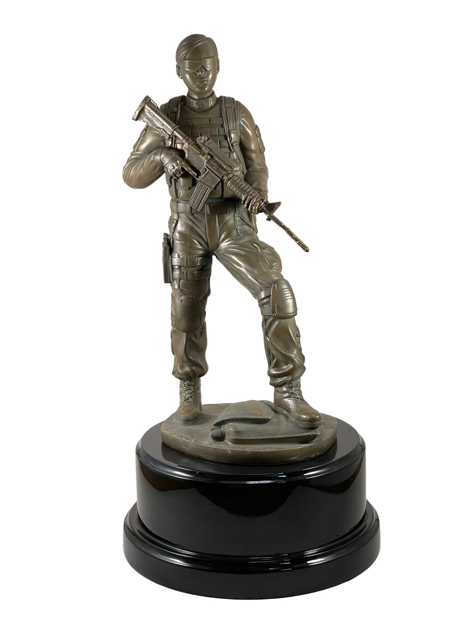 Female Soldier Statue on Round Base