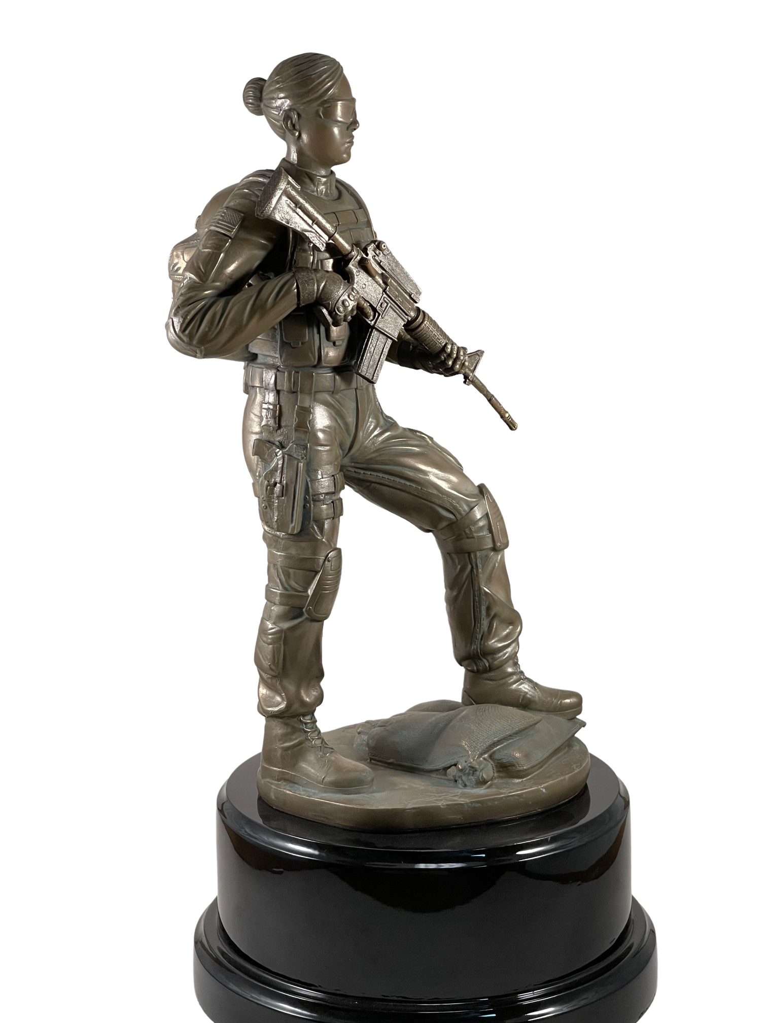 Female Soldier Statue on Round Base